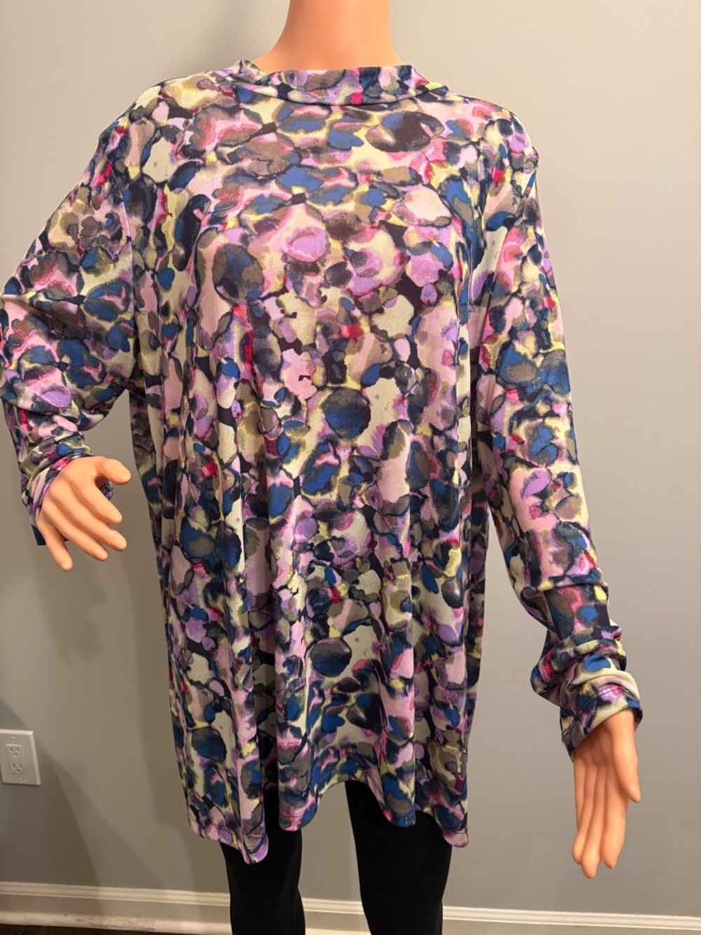 LOGO Layers by Lori Goldstein Sheer Abstract Floral Long Sleeve Top 2XL NWOT